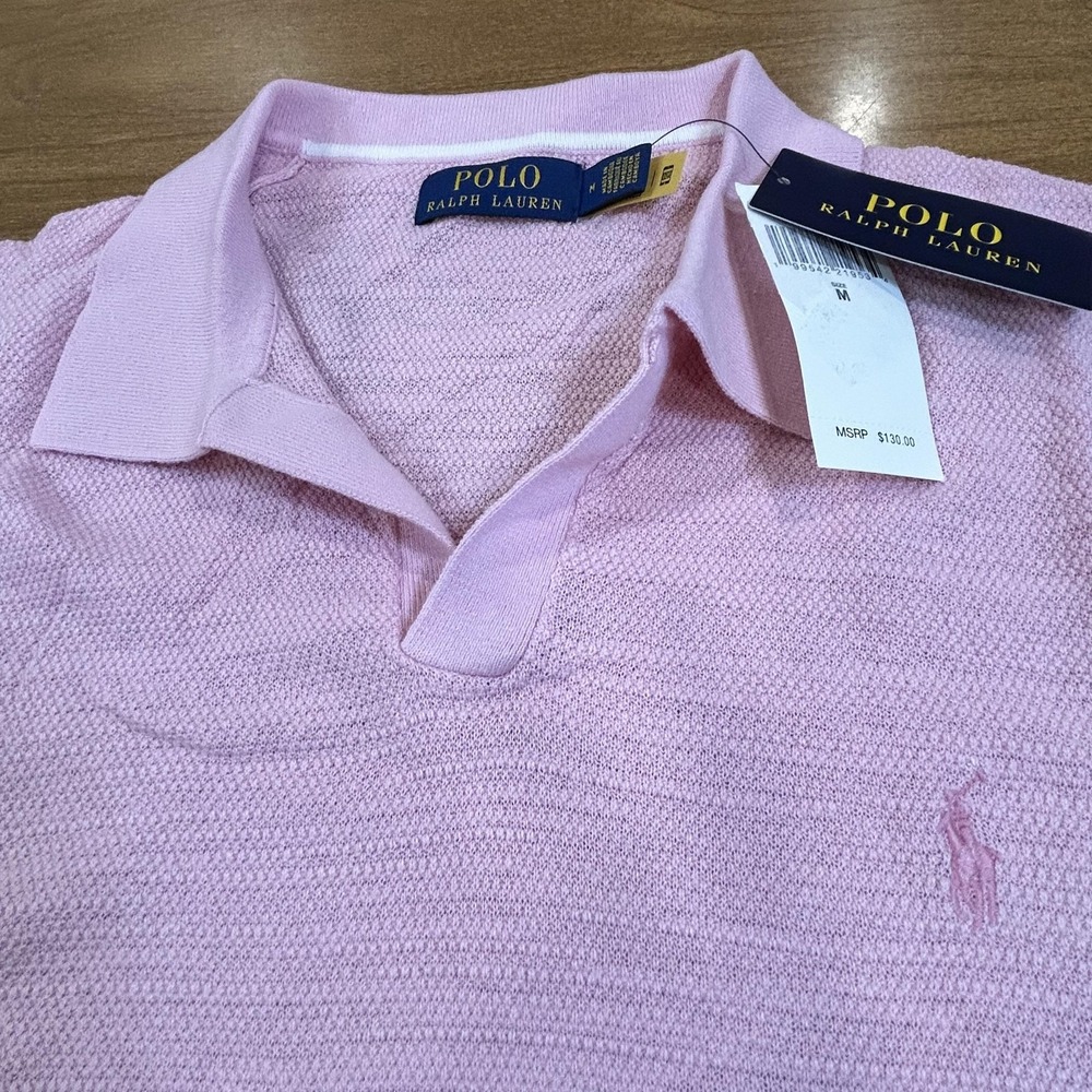 Polo Ralph Lauren Polo Shirt Mens M Pink Cotton Linen Short Sleeve Pony NWT